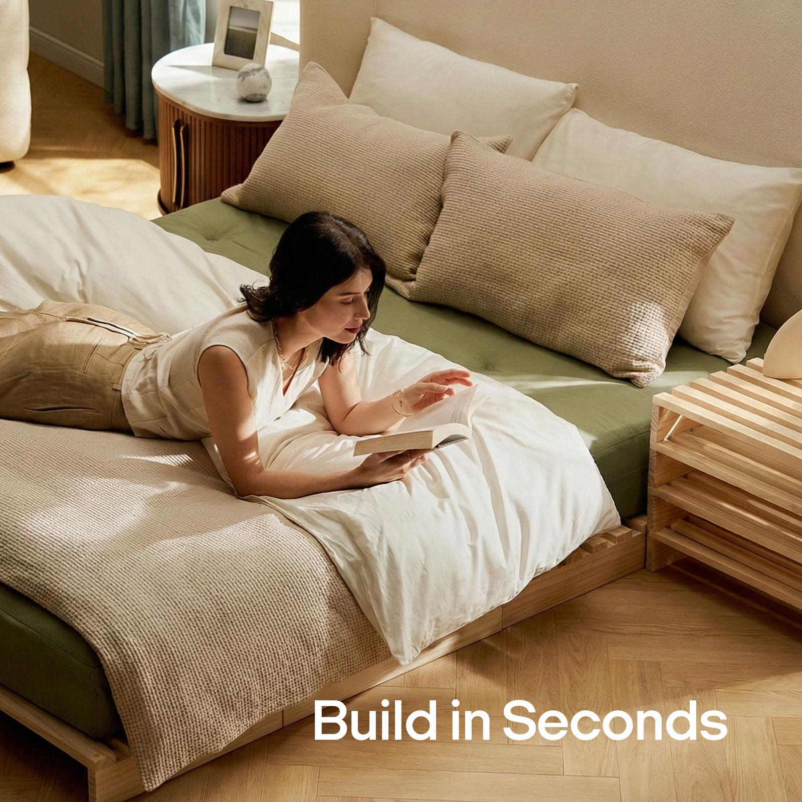 Natural Solid Wood Modular Bed Frame