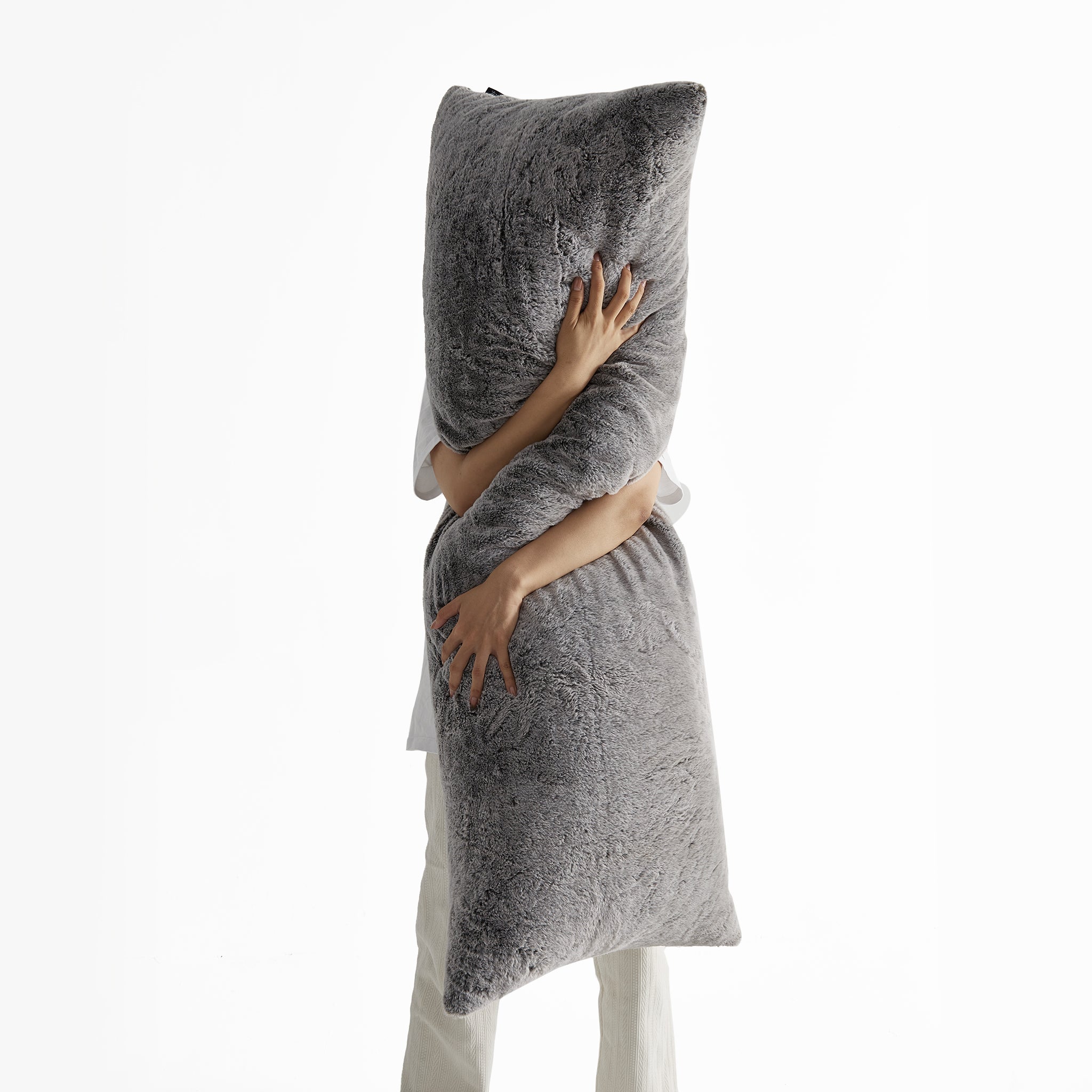 Grey faux store fur body pillow