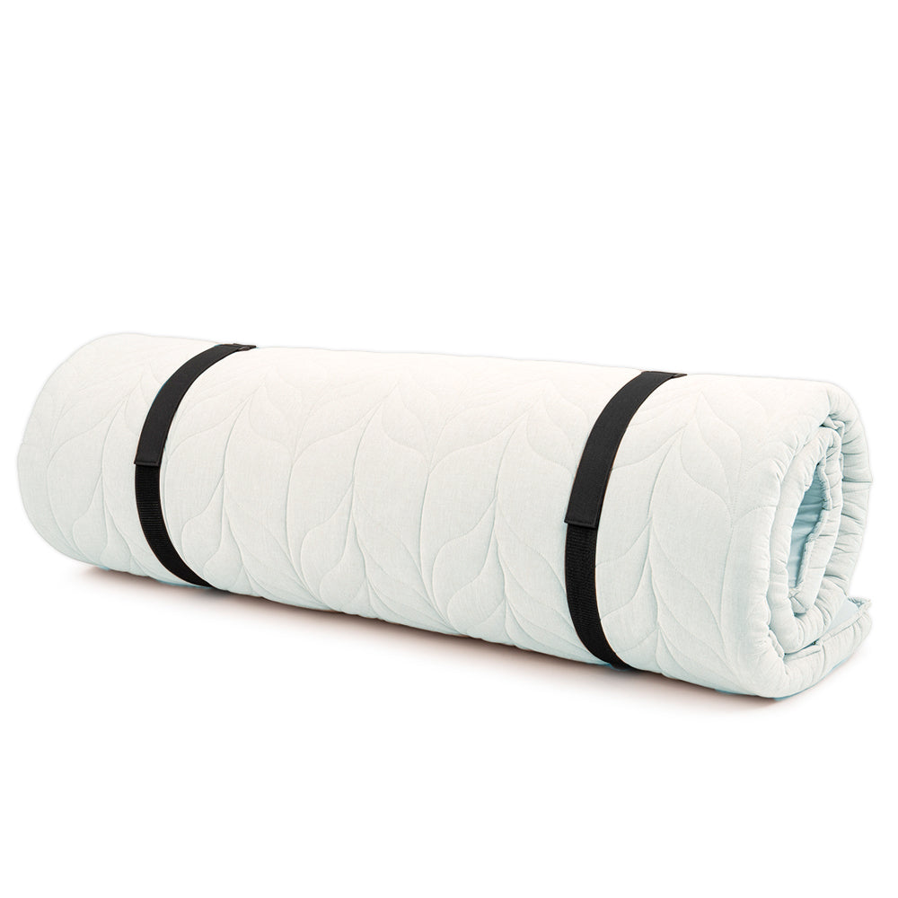 white floor mattress- easily rolls up or folds away