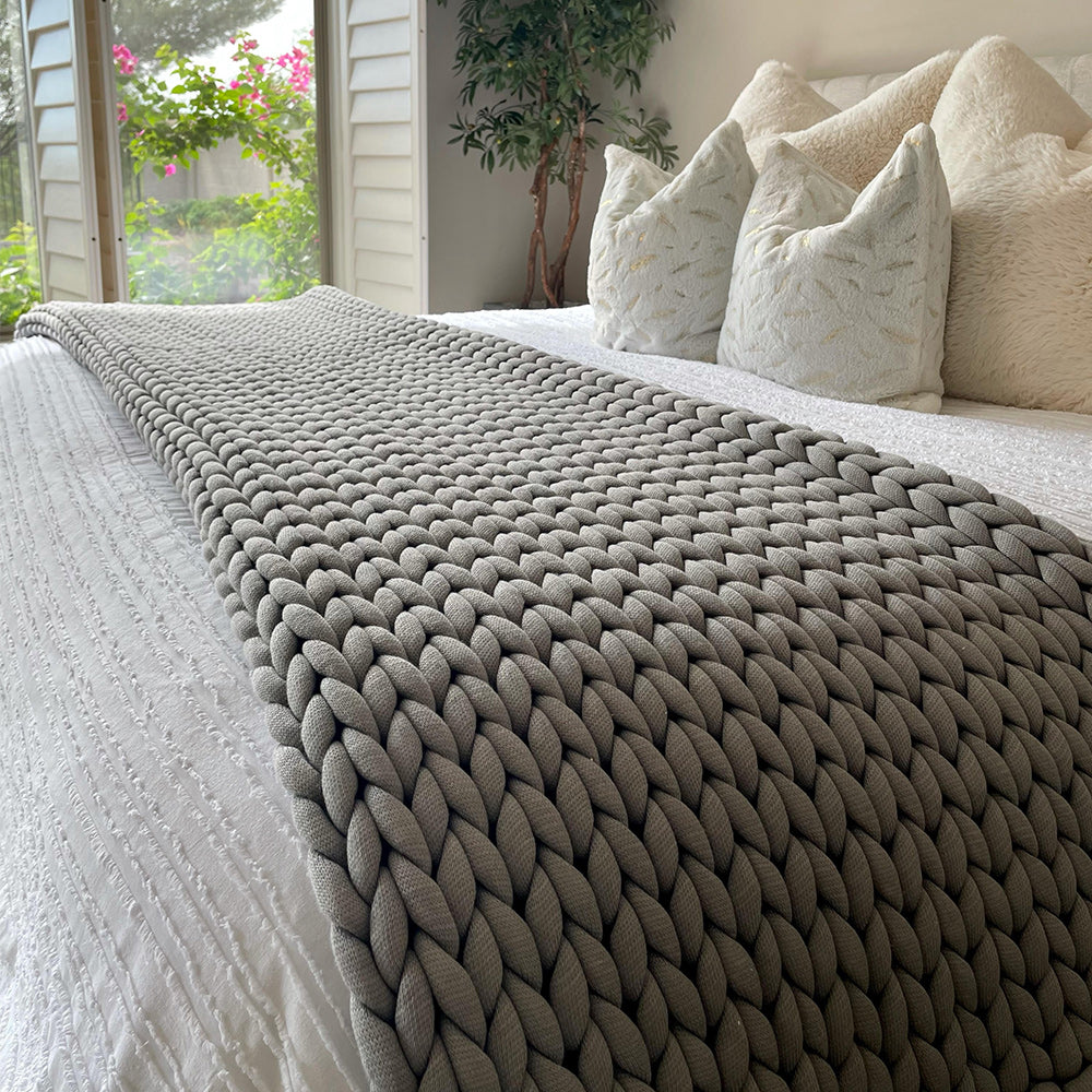 Grey chunky discount knit bed throw